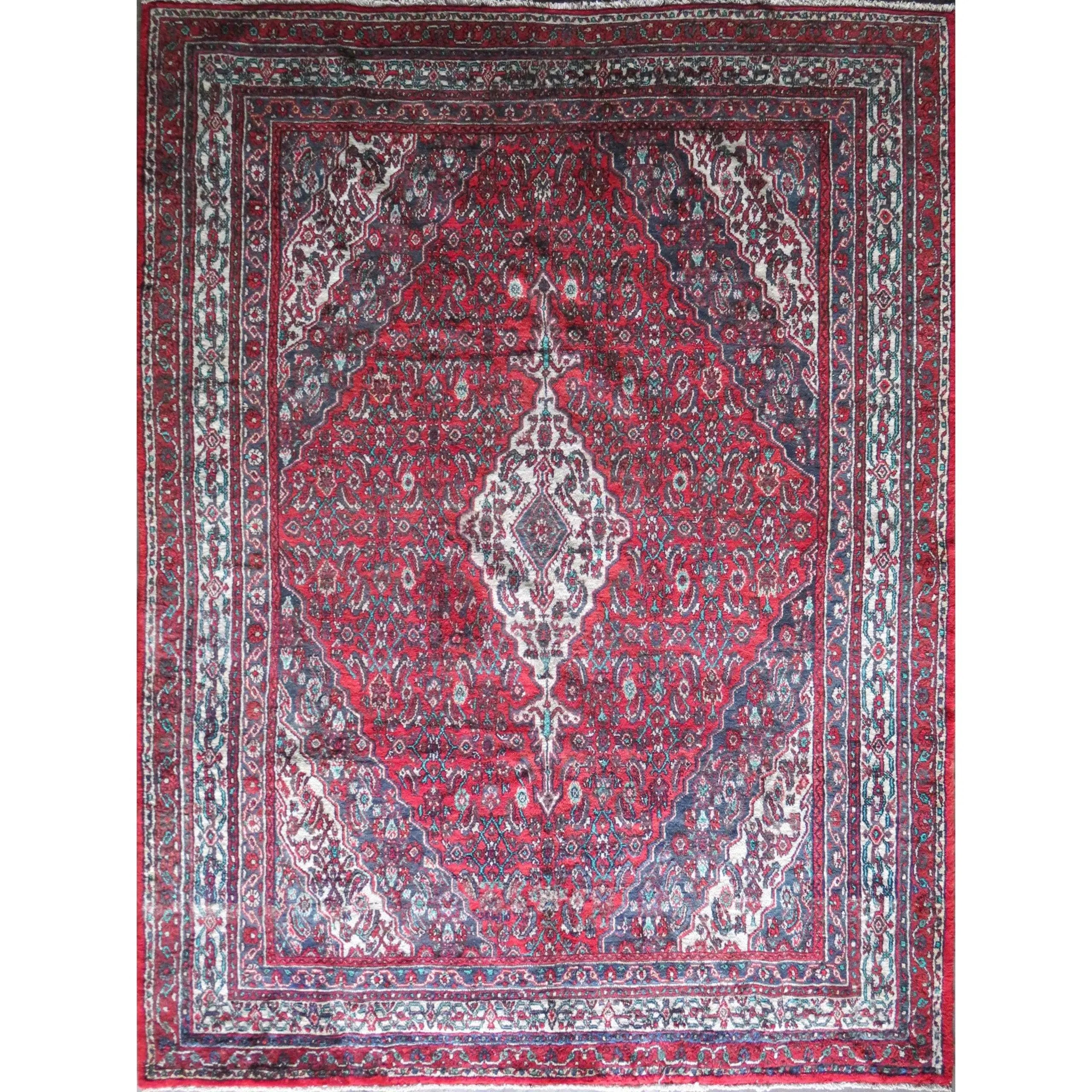 One Of The Kind Hand-Knotted Persian Wool Rug _ Luxurious Vintage Design, 11'7" x 9'0", Artisan Crafted